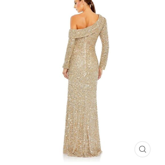 Mac Duggal Gold Sequin One-Shoulder Maxi Dress - Picture 2 of 10